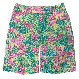 Vintage Lilly Pulitzer Palm Beach Fit Flamingo Pelican Print Trouser Shorts ~ 0